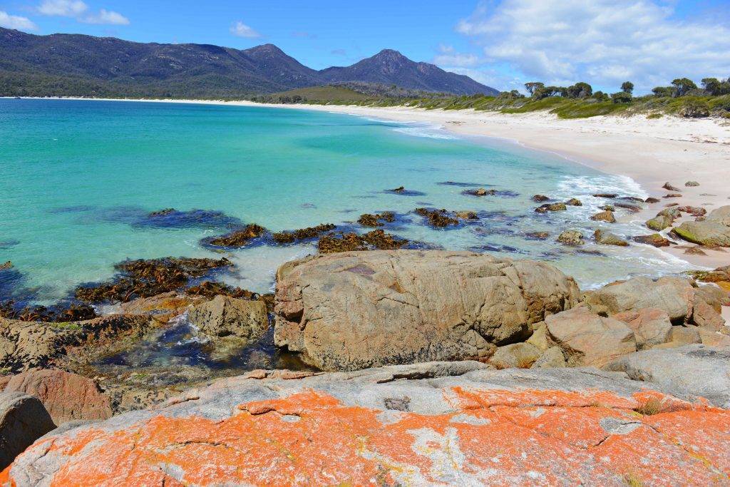 "The pristine Wineglass Bay Beach, a jewel of Tasmania's East Coast."