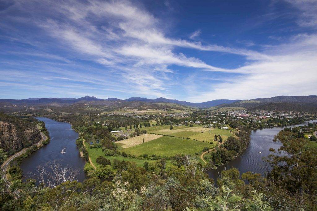  "Lush Huon Valley orchards, the heartland of Tasmania's apple production."