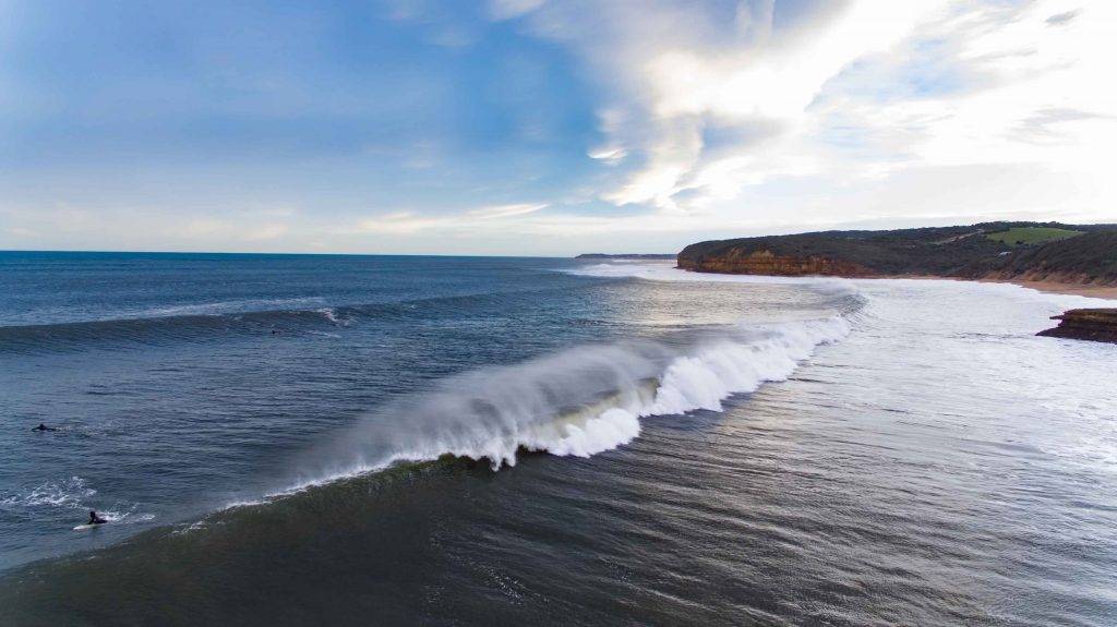 "Surfers' paradise Bells Beach in Torquey, renowned for its spectacular waves."