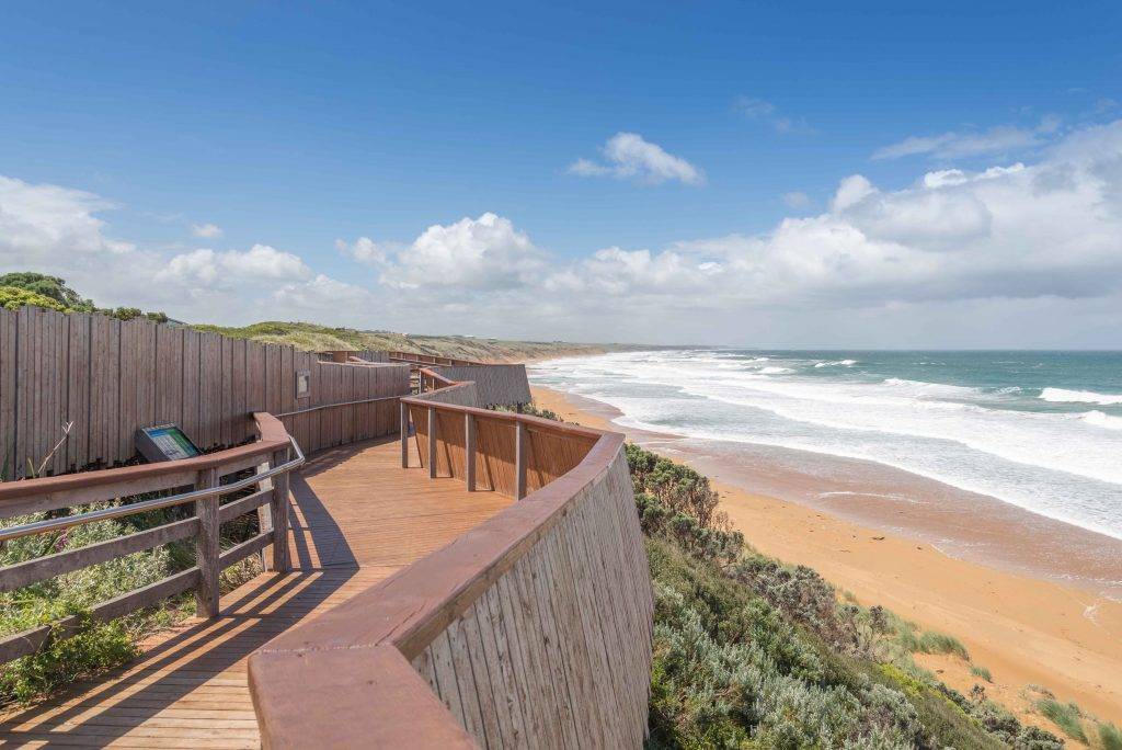 "Secluded and serene Logan's Beach in Warrnambool, perfect for whale watching."
