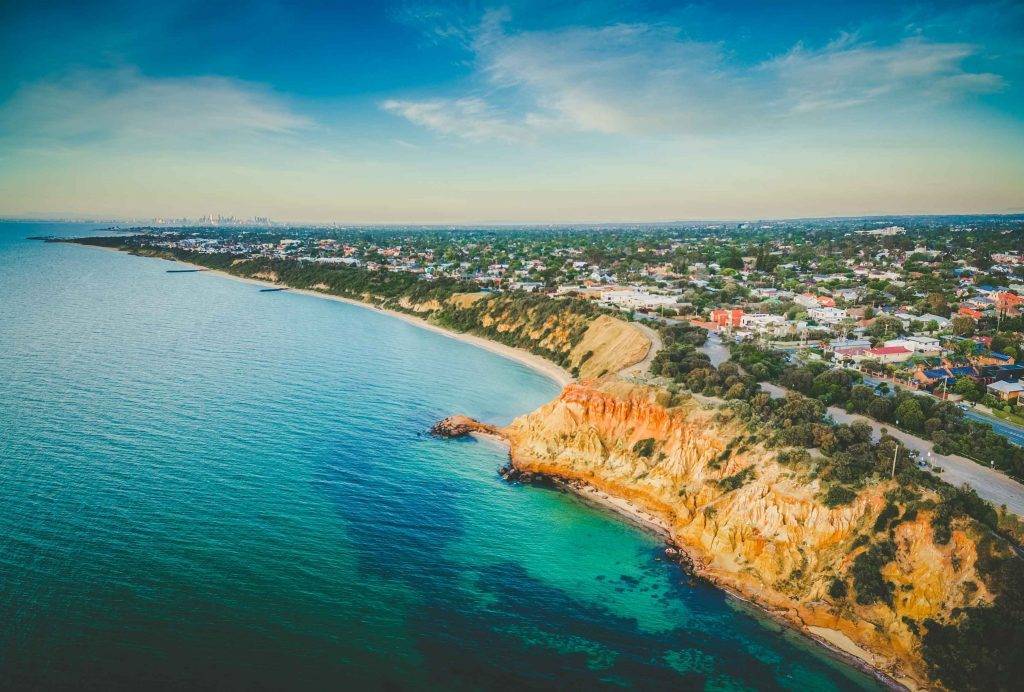 "The stunning coastline at Sandringham's Black Rock, a peaceful beach retreat in Melbourne."
