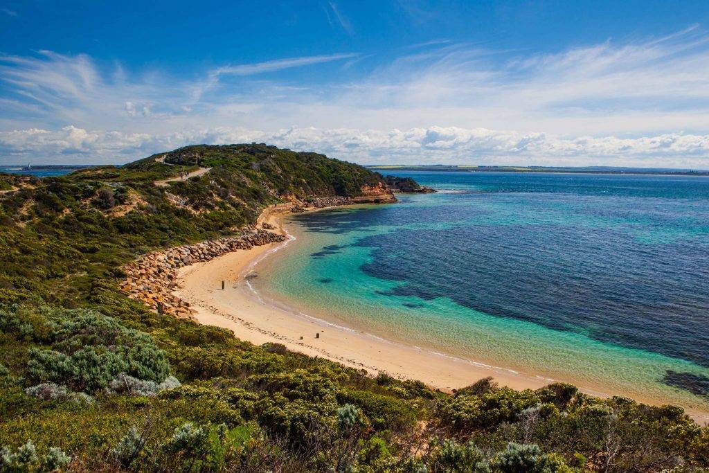 "Scenic view of Point Nepean in Mornington Peninsula National Park, highlighting the rugged coastline."