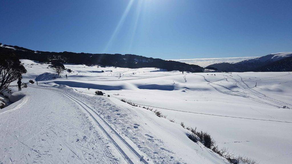 "Cross country skiing at Falls Creek, renowned for its beautiful snowy landscapes."