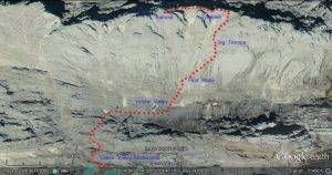 Map indicating the last section of the route from the Yellow Valley Base Camp